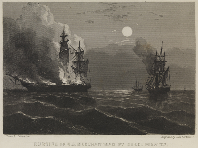 Burning of U. S. Merchantman by Rebel Pirates