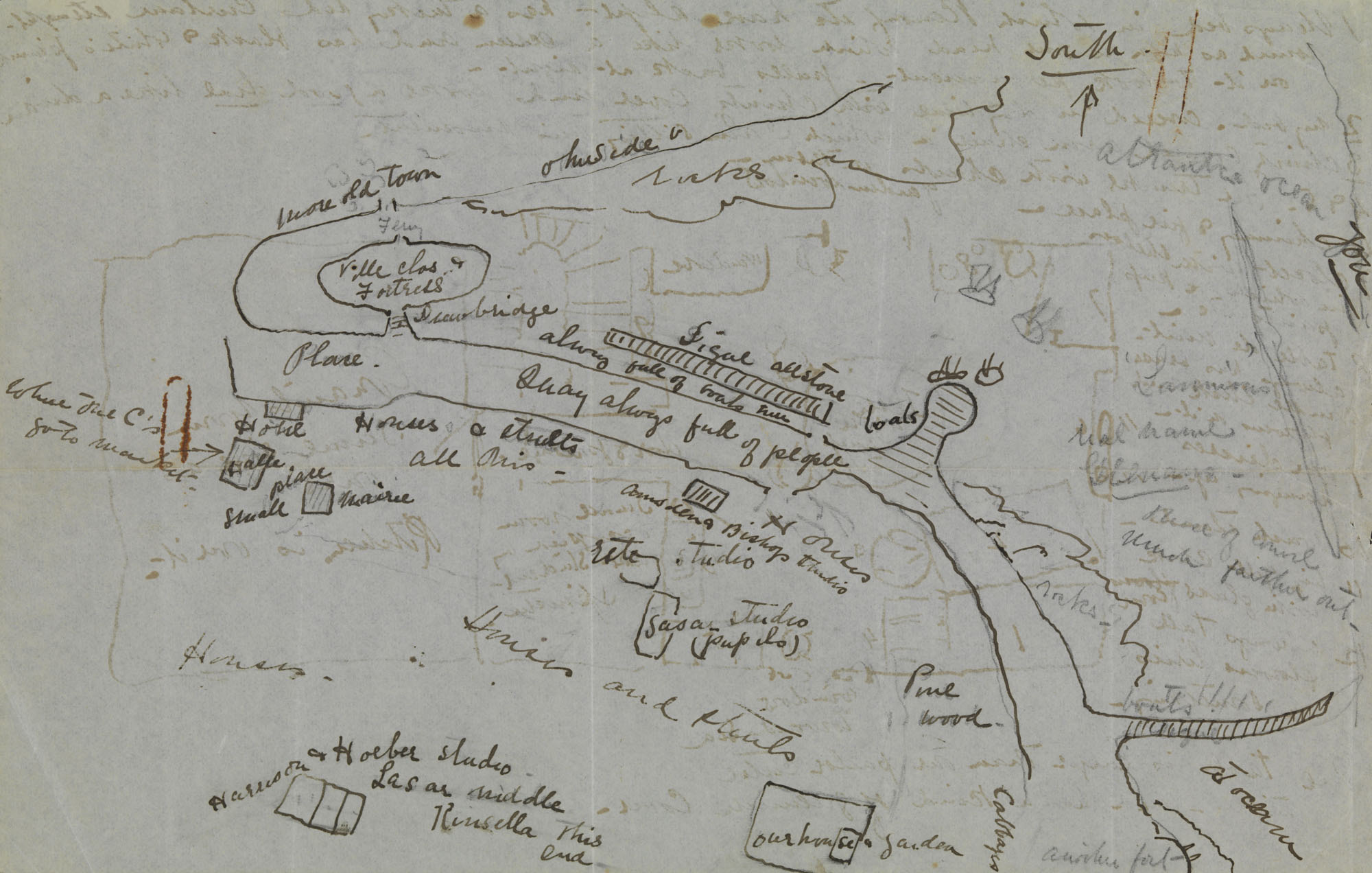 Sketch Plan of Concarneau House; verso: Map of Concarneau