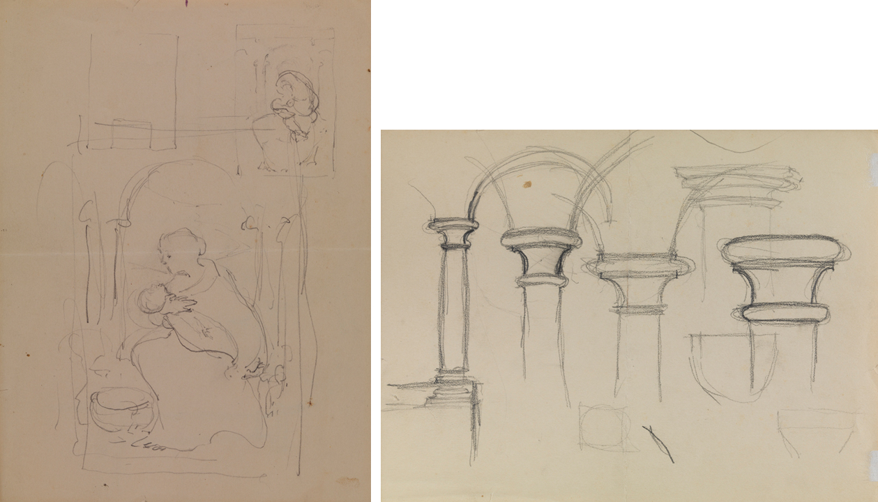 Sketch for Madonna; verso: (Study of  columns)