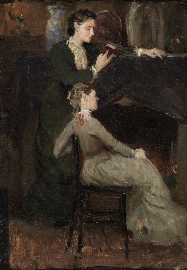 Two Women by a Fireplace