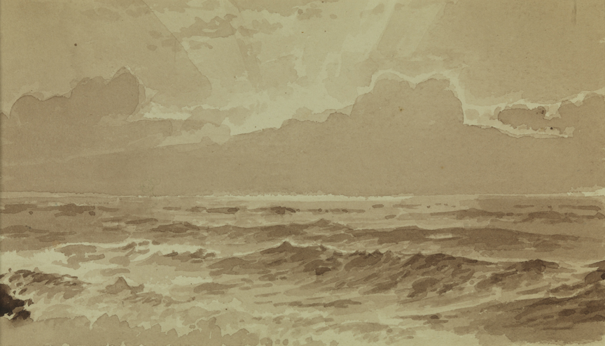 [Seacoast: sunset behind clouds]