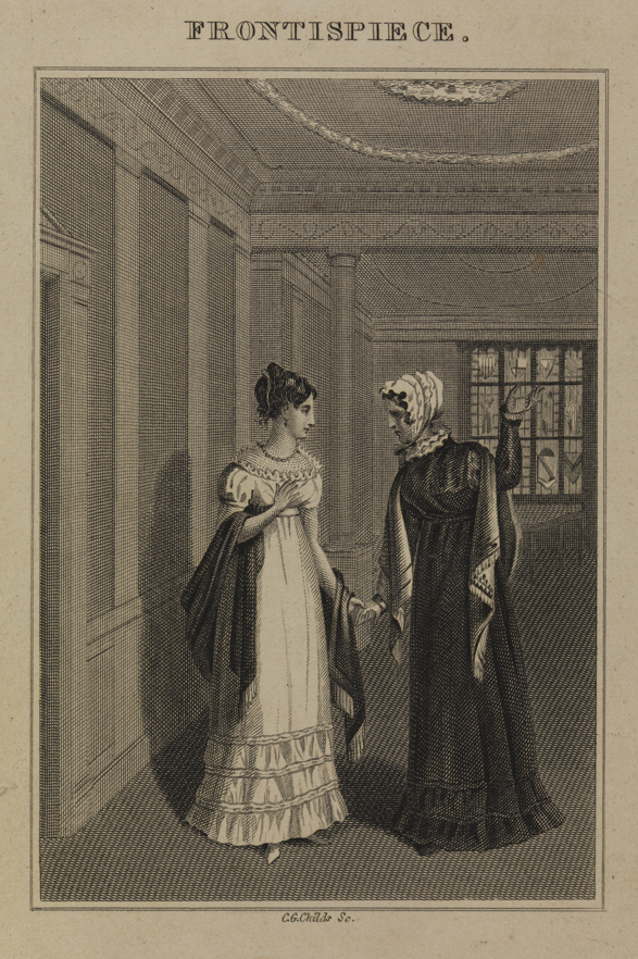 Frontispiece [Two women in Empire style dresses in a Neoclassical building]