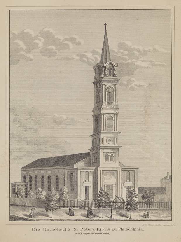 Die Kathelische St. Peter's Kirche zu Philadelphia/ An der Funften und Franklin Strasse