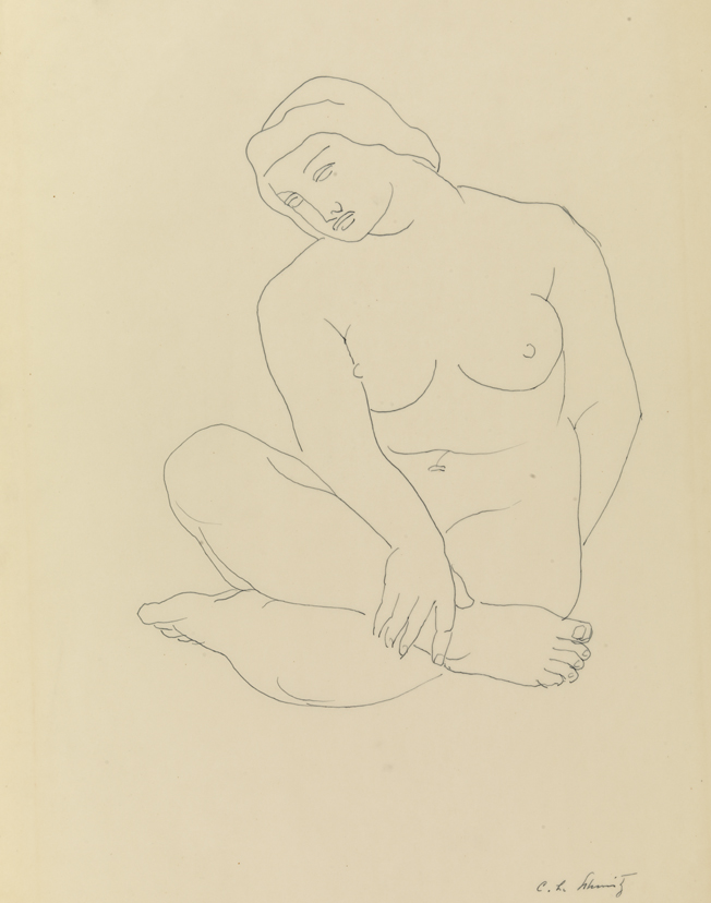 [Figure study: nude with arm behind back]