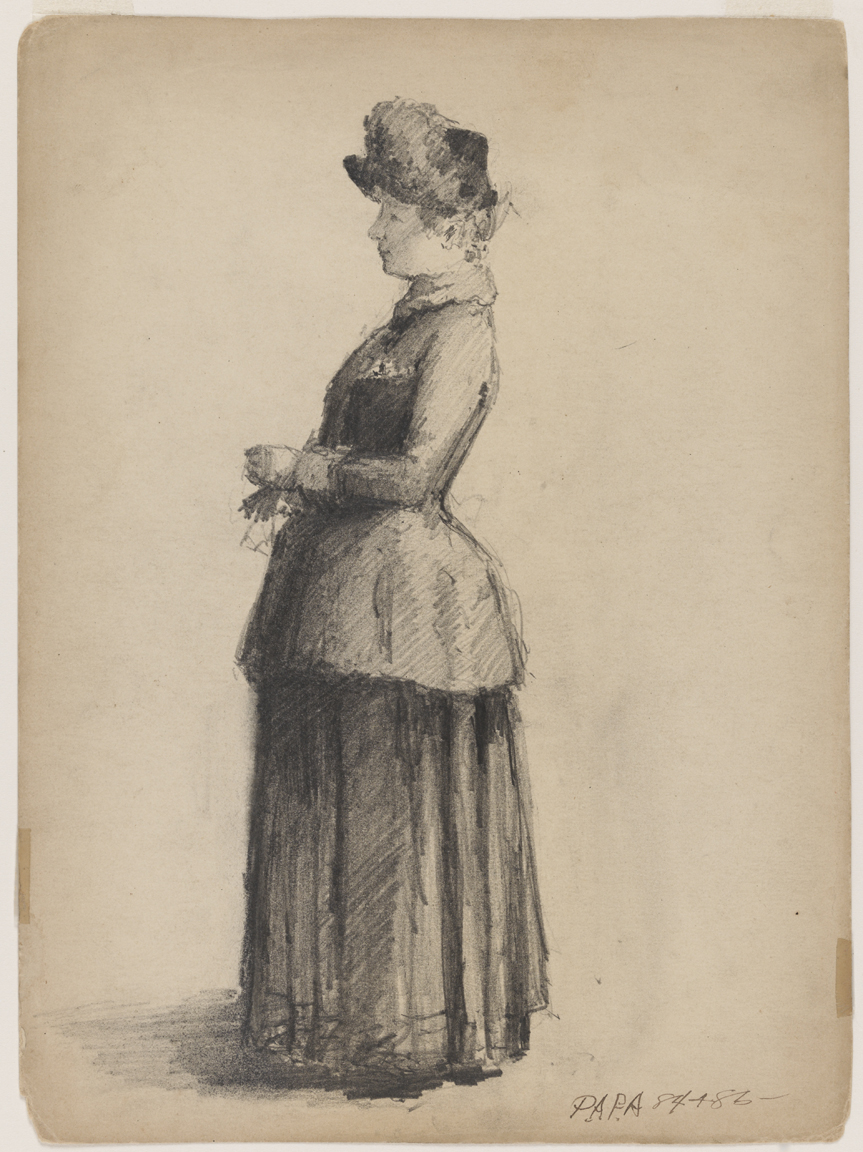 [Figure study: standing female, clothed]