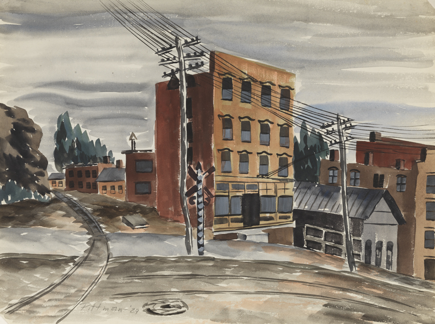 [Townscape: railroad crossing]