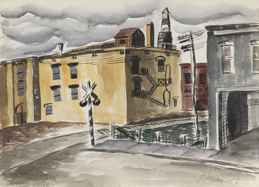 [Townscape: railroad crossing]