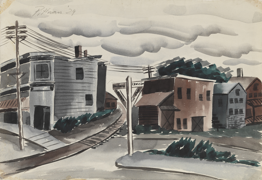 [Townscape: railroad crossing]