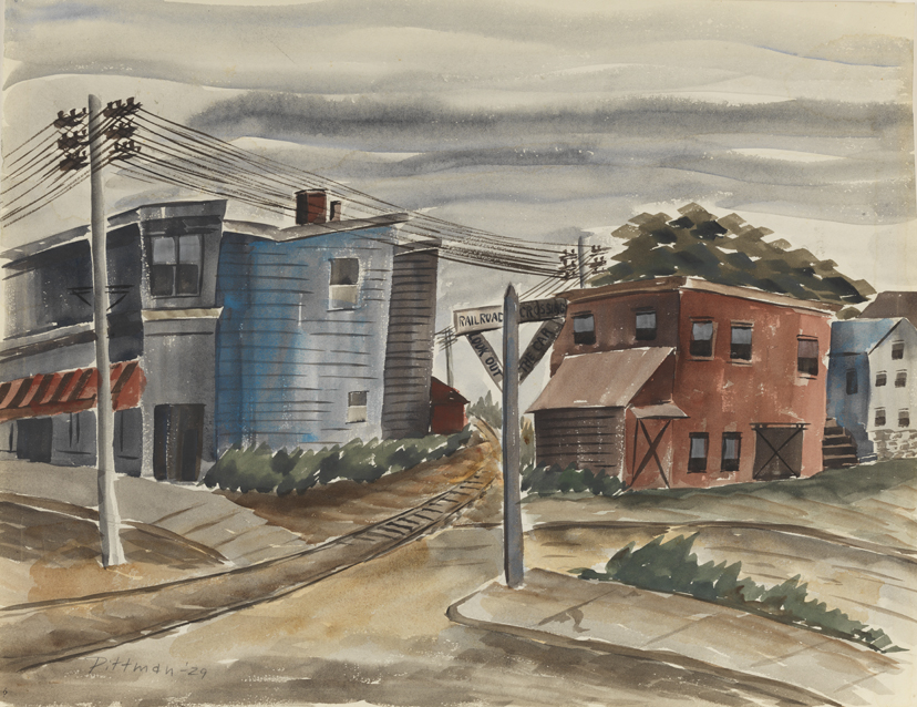 [Townscape: railroad crossing]