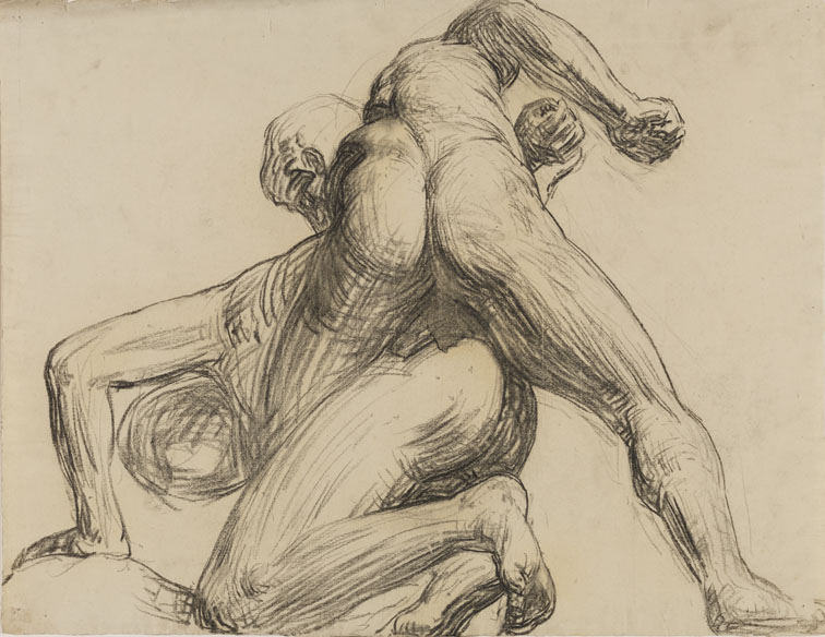 [Cast drawing: wrestlers]