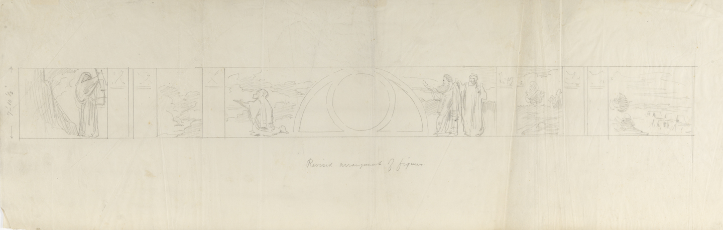 [Cartoon for mural: ancient figures in long robes, some in prayer]