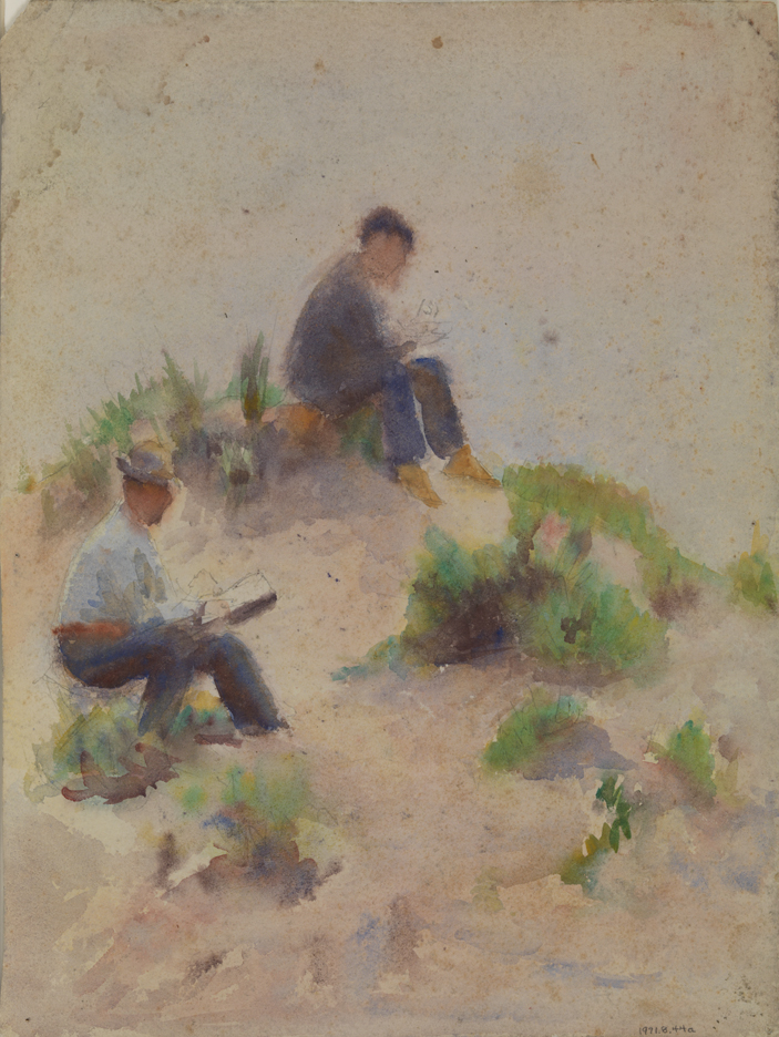[Two men sketching]