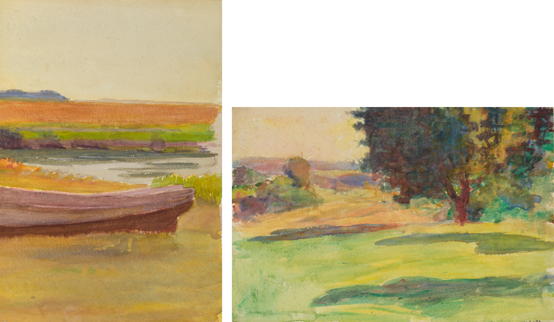 [Landscape: marsh scene with boat] recto; [Landscape with trees] verso