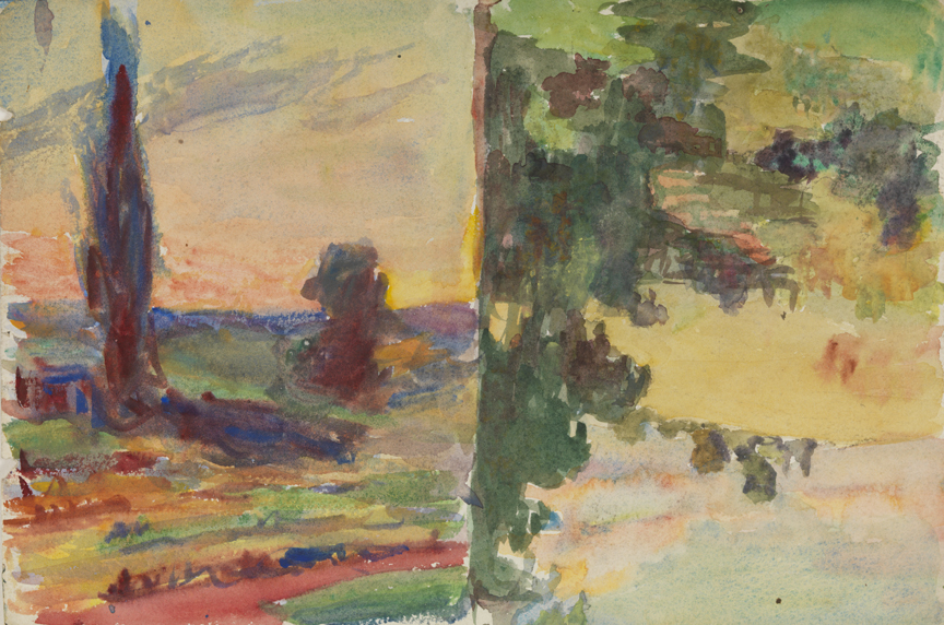 [Two lanscapes] recto; [Portrait sketch] verso