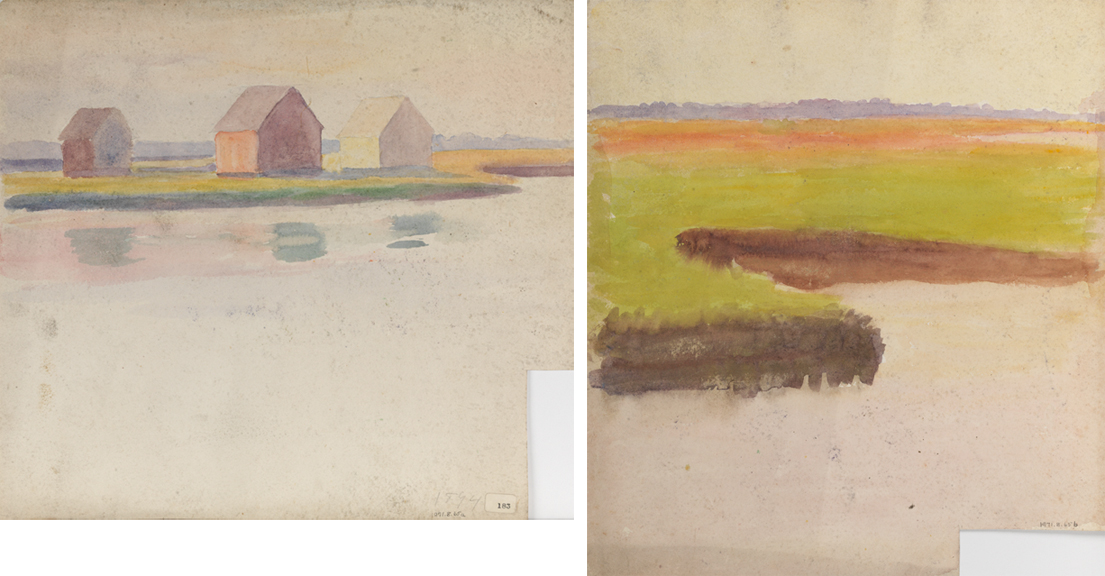 a. [Landscape: with beach house]; b. [Landscape: marshes]