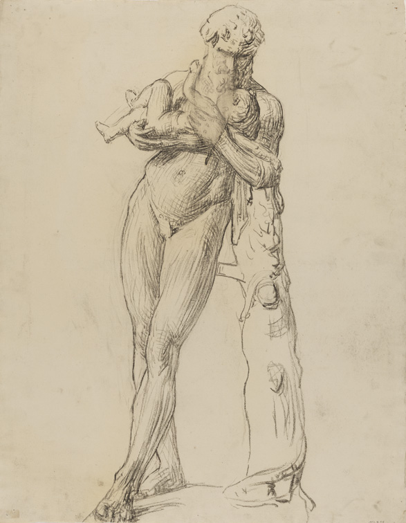 [Cast drawing: older God with infant]