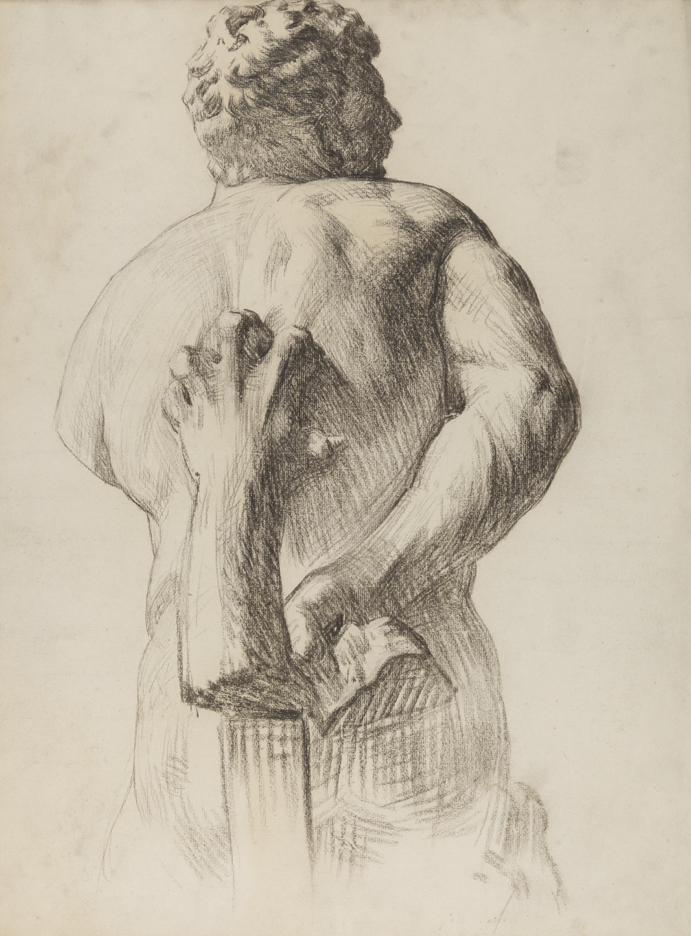 [Cast drawing: Milo of Croton from rear]