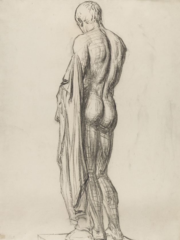 [Cast drawing: Roman orator from rear]