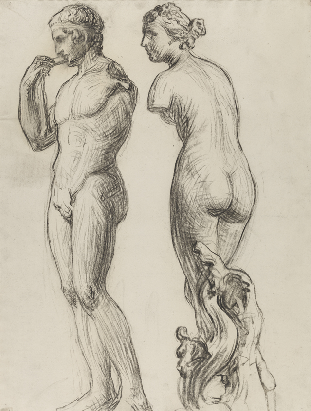 [Cast drawing: Flute player from right]; [Venus of Milo, Aphrodite from Melos (right) from rear]
