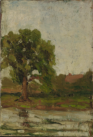Landscape with Tree, Building, and Water