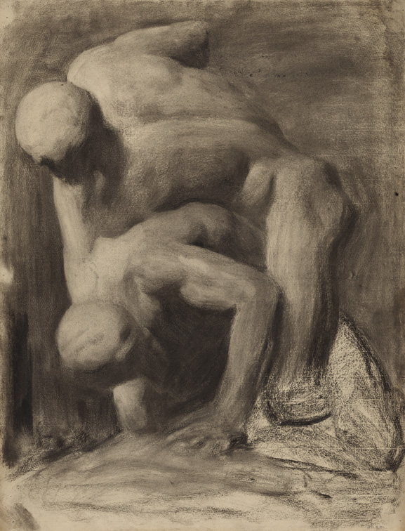 [Cast drawing: wrestlers, from the side]