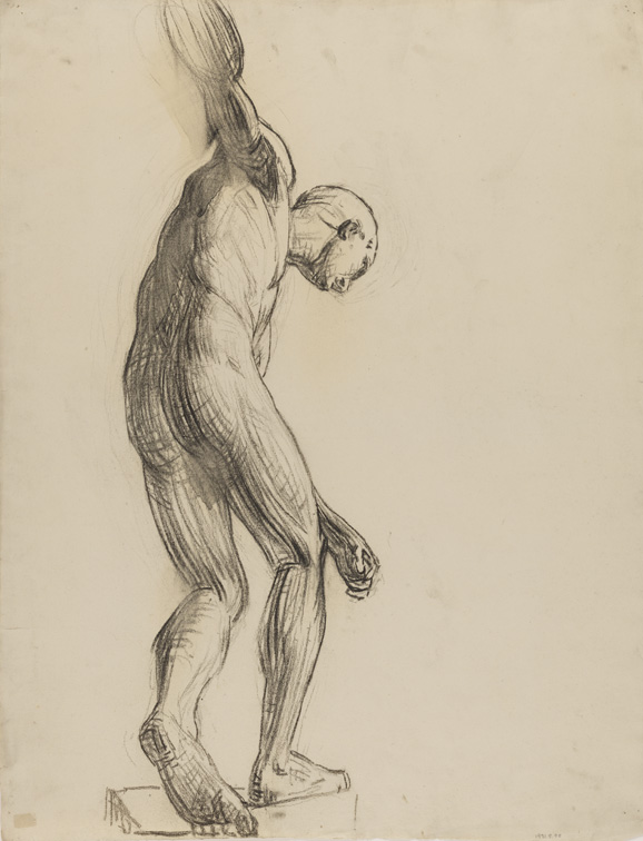 [Cast drawing: discus thrower]