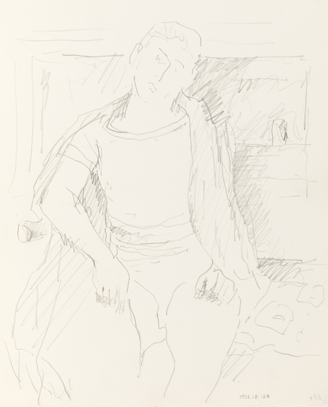 [Figure study: seated male facing front]