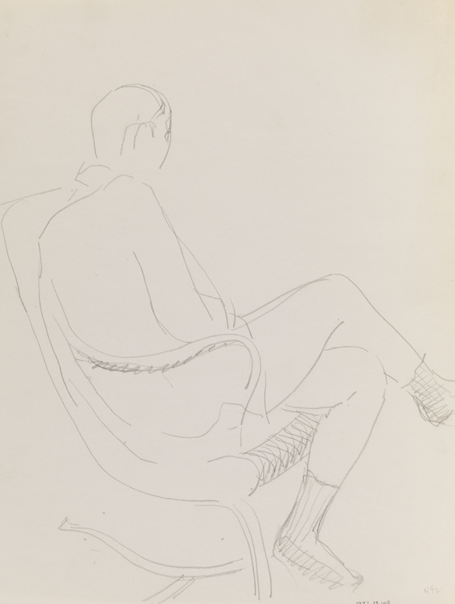 [Figure study: male seated in rocker]