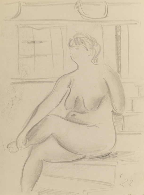 [Figure study: seated female nude]