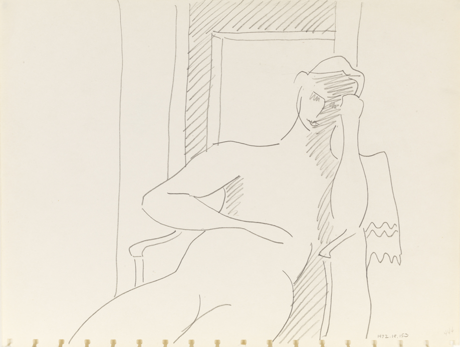 [Figure study: seated male with raised arm]