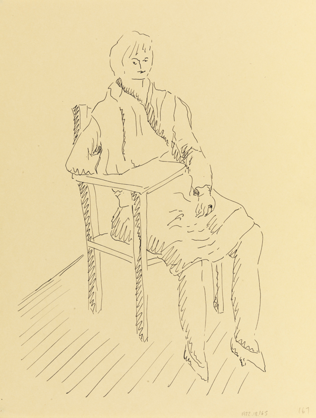 [Seated female with arm sling]