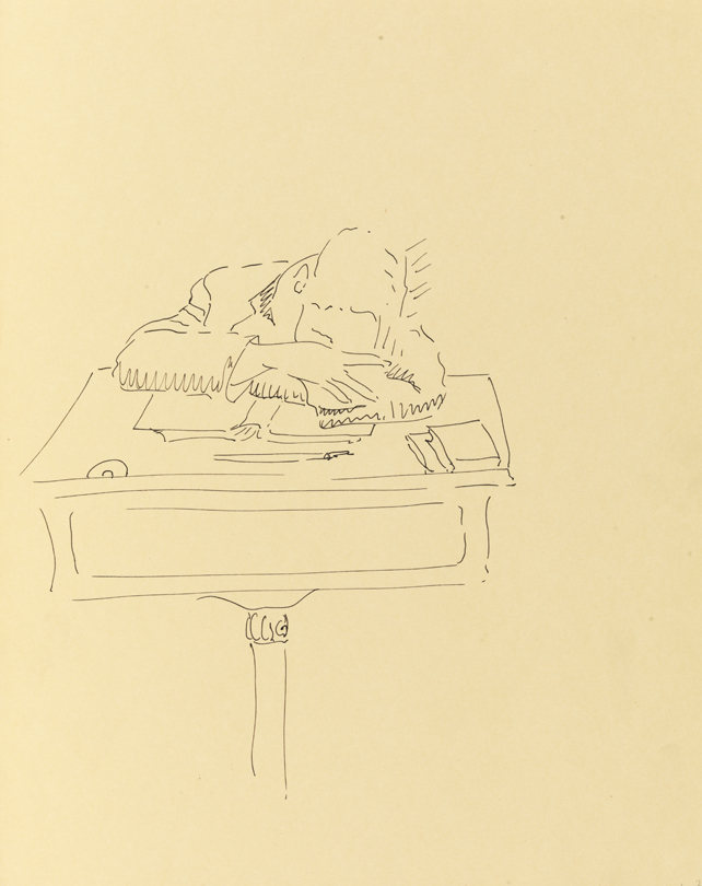 [Figure study: boy sleeping on desk]