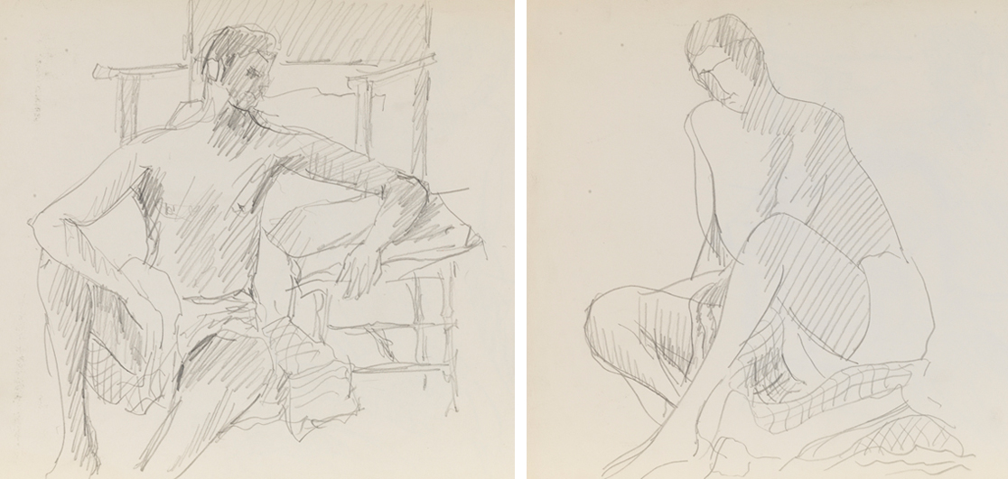 [Figure study: Seated male facing right] recto; [Figure study: seated male facing left] verso