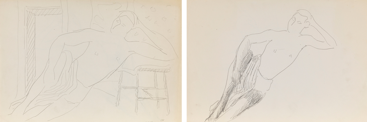 [Figure study: reclining male] recto and verso