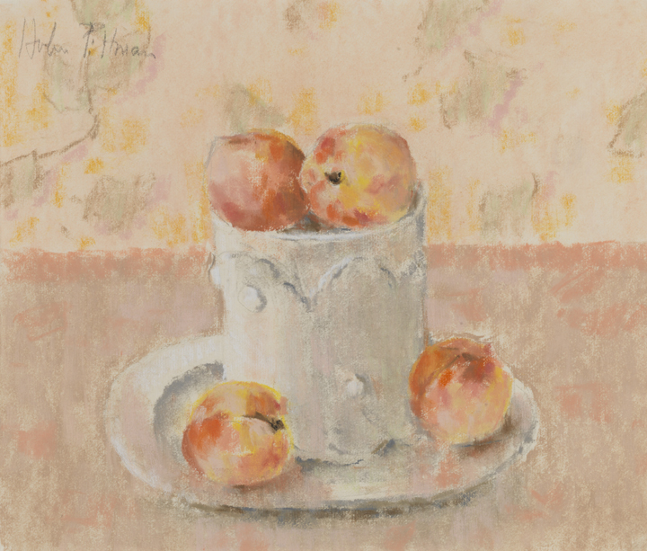 [Still life: peaches and white ceramics]