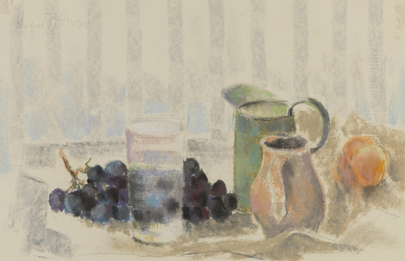 [Still life: purple grapes and pitchers]