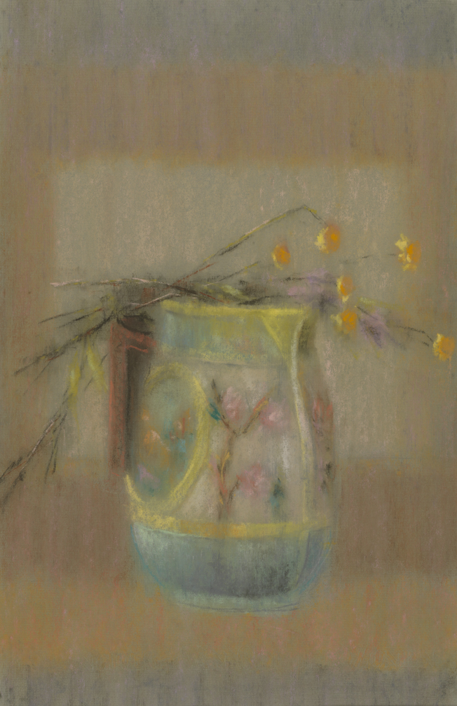 [Still life: wilted flowers and pitcher]