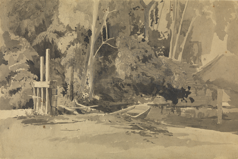 [Landscape with canal and lock]