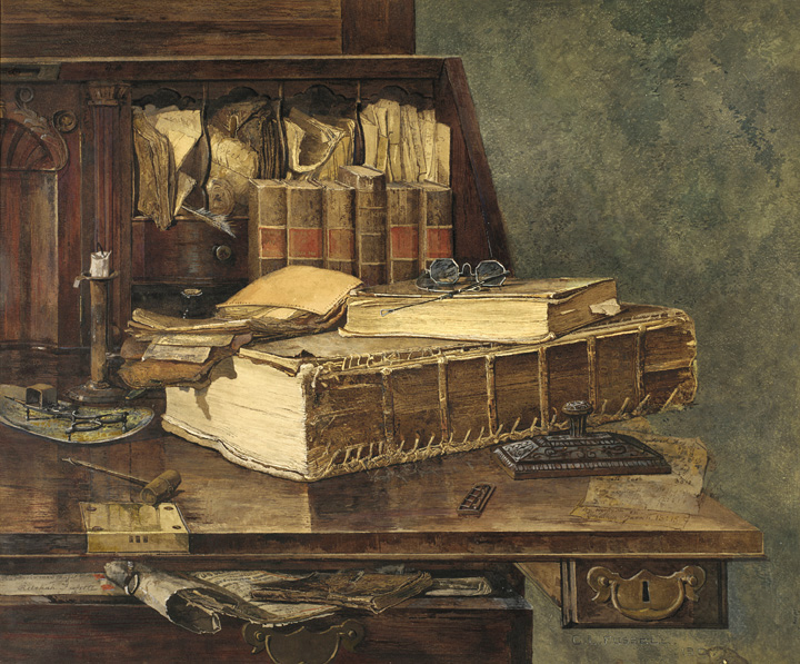 [Desk with books]