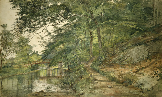 [Landscape with stream and bridge]