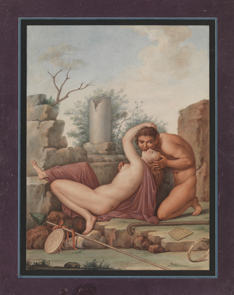 [A bacchant surprised by a faun in a desolate mountain spot]