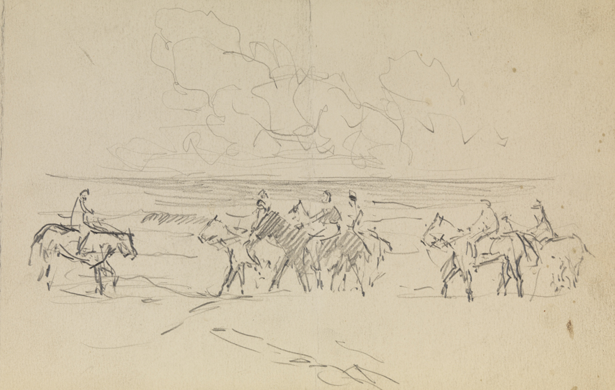 [Sketch of horseback riders on beach, N.J.]