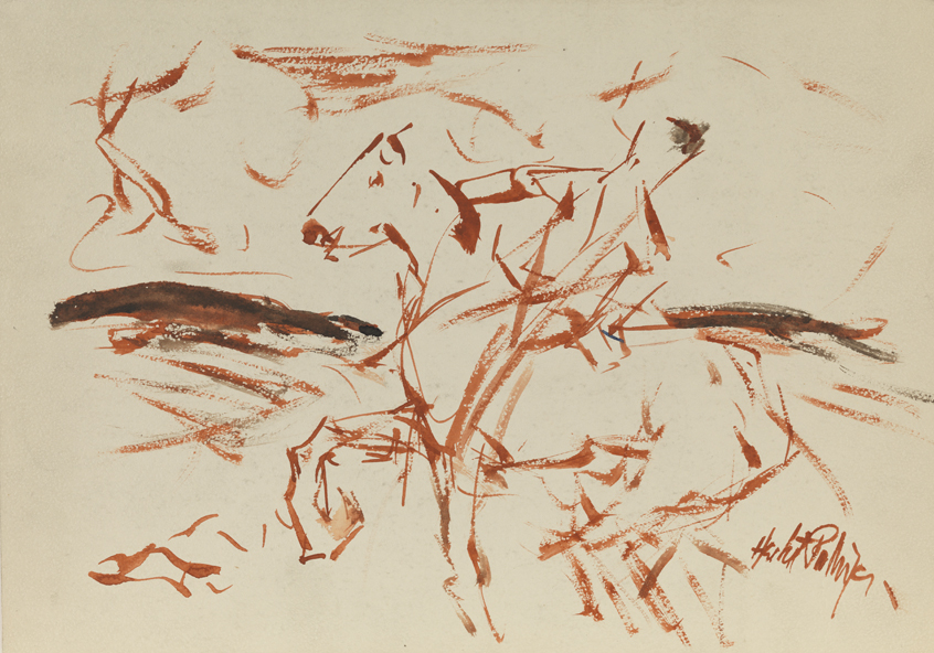 [Sketch of horse and rider in landscape]