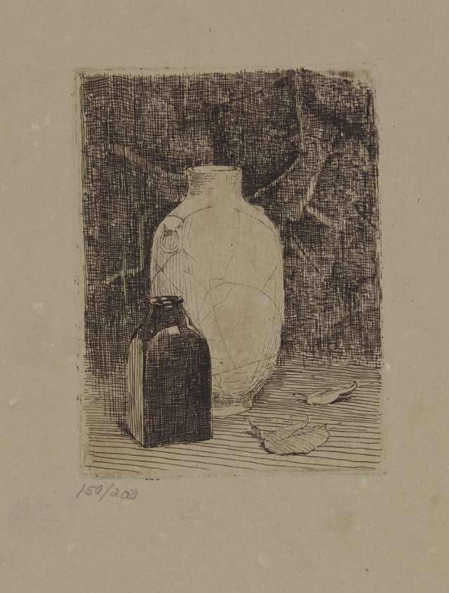 [Still life with vase and bottle]