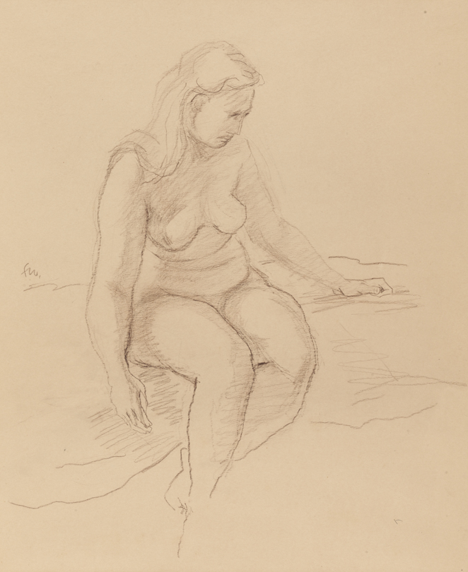 [Figure study: seated female nude]