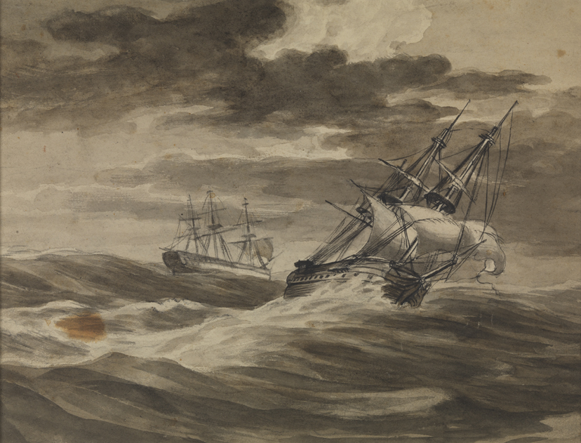 [Two ships at sea, storm passing over]