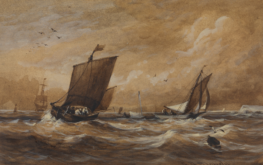 [Marine view: fishing boats on a windy day]