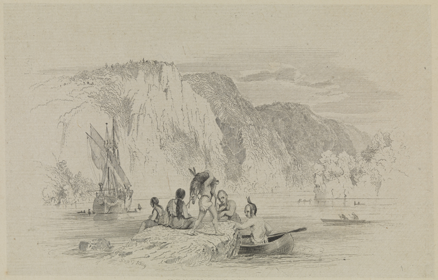 Henry Hudson [View of river and Native Americans]