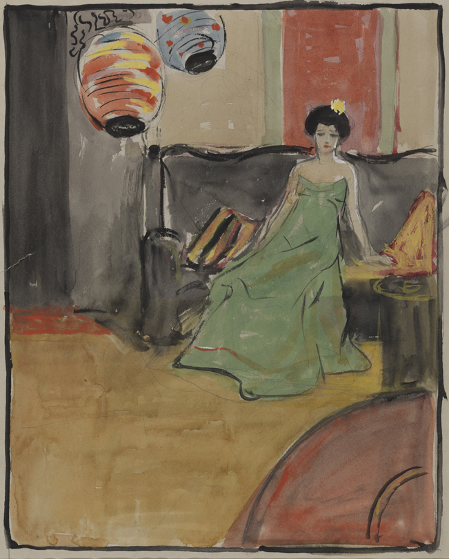 [Woman in a long green dress]