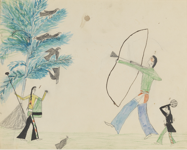 Scene with Bird Hunting and the Buckskin Hoop Game
